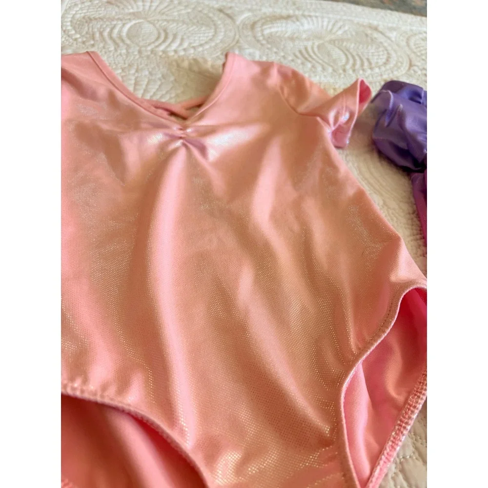 Set of 2 Little Girls Gymnastics Leotards Pink and Purple Ombre Peach Shimmer